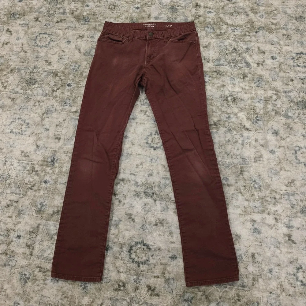 Banana Republic Travel Jean Mens 31x34 Slim Fit Burgundy Maroon Stretch Pants